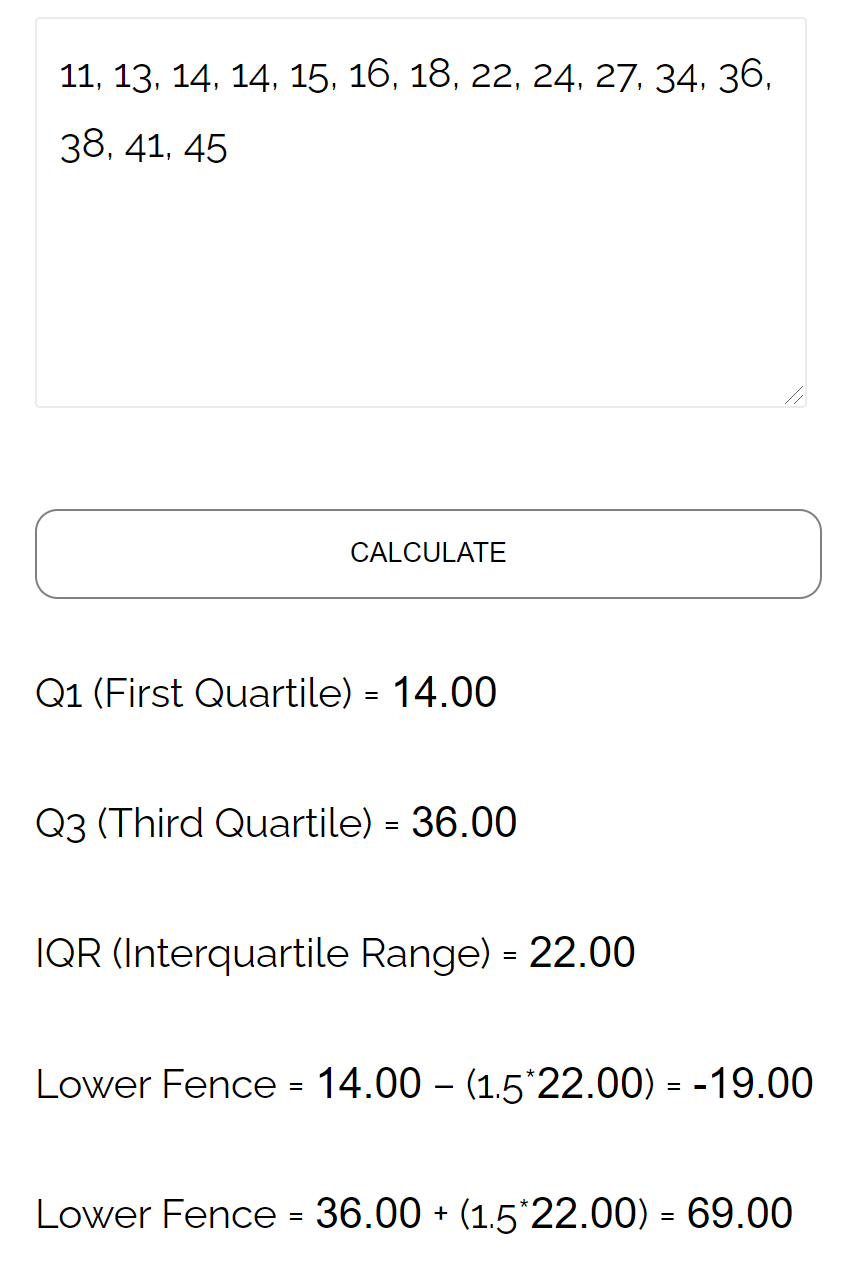 Upper and lower fence calculator